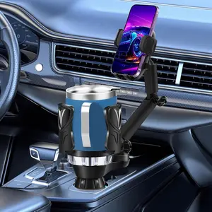 Cup Holder Phone Mount, 2 in 1 Universal Cup Holder Expander With Long Arm 360°Rotation Cup Phone Holder for Car Fits For All 4-7” iPhone Galaxy Smartphones and Under 4.7inch Wide Most Bottles