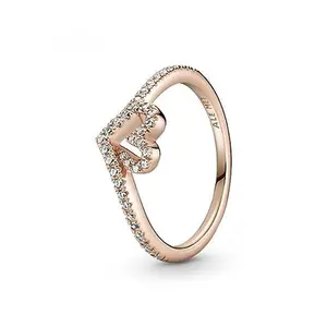 Pandora Rose Sparkling Wishbone Heart Ring -