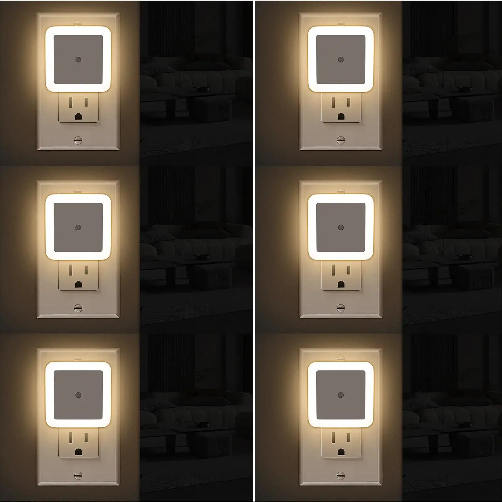 6-Pack Plug-in LED Dusk to Dawn Ambient Night Lamp, 0.5W Sensor On/Off Warm White Indoor Wall LED Nightlight for Bedroom, Hallway - Home & Festive Decorations