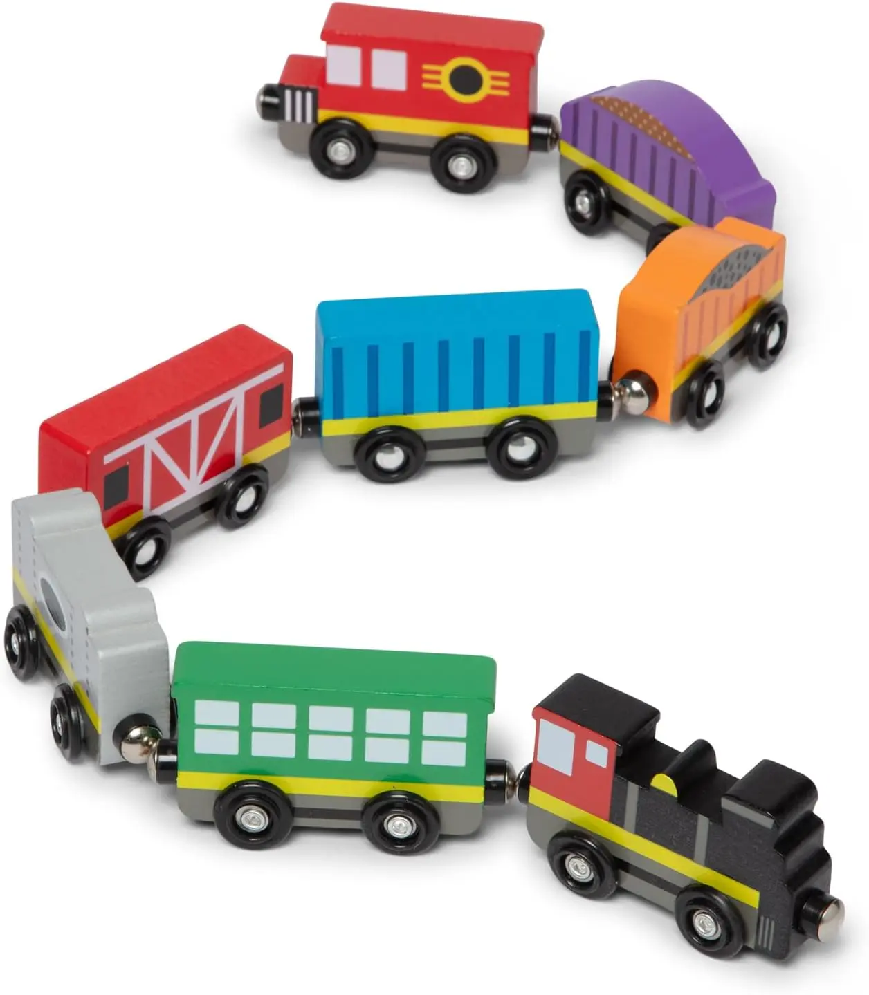 Unisex 8-Piece Wooden Magnetic Train Set - Steam Engine, Caboose, Coal Car, Passenger Cars, Storage Tray for Imaginative Play & Easy Organization (Classic Toy for Kids)