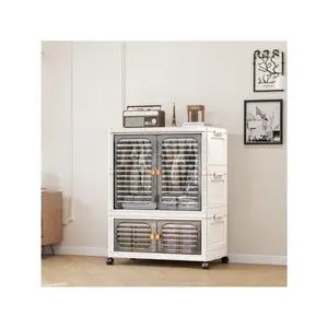 Beige - Stackable Storage Bins With Lid, Closet Organizer And Storage Drawer, Collapsible Storage Box With Wheels, Plastic Lidded Closet Organizers Cabinet For Home Organization,23.62 X 13.77 X 31.10Inch Containers