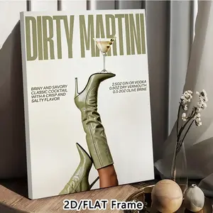 Framed Dirty Martini & Knee High Boot Wall Art Print, Vintage Art Retro Cocktail Canvas Poster, Bar Cart & Home Decor, Apartment Aesthetic