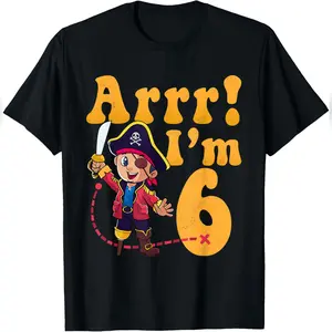 6th Pirate Birthday Party Arrr I'm 6 Six Years Old T-Shirt Everyday Cotton T-Shirt