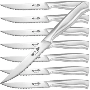 Serrated Steak Knives Set of 8, German Stainless Steel Steak Knives, Serrated Dishwasher Safe, Ideal Home Gifts for Men and Women