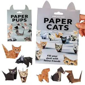 Leven 100 Pcs Cute Origami Paper Set – 50 Cat & 50 Puppy Designs with Storage Pouch, 2 Sizes for Kids & Adults, Instruction Manual & Video Tutorial Included for Fun Family DIY Crafts