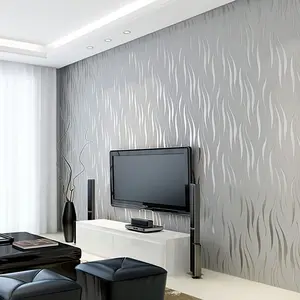 BSHAPPLUS® Textured Non-Woven 3D Wallpaper, 20.8in x 32.8ft Wave Stripe Embossed Pattern Wall Sticker for Bedroom Living Room Bathroom,57 sq. ft. (Glue is required for installation)