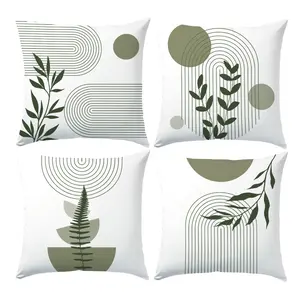 4PCS Geometry and Plants Throw Pillow Cover, 18 x 18 Inch, Pillow Cover for Cushion Living Room, Bedroom, Couch and Sofa, High Listed Printed (No Pillowcase Insert)
