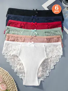 6-Piece Woman Underwear Underwear For Cotton Panties - Lace Trim Mid-Rise Briefs In Assorted Colors (S-XL), Breathable & Comfortable For Everyday Wear Ships From US