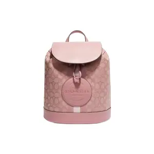Coach Dempsey 26 Backpack With Circular Logo, Classic Stripe Print, And Pebbled Leather Fabric For Women In Pink
