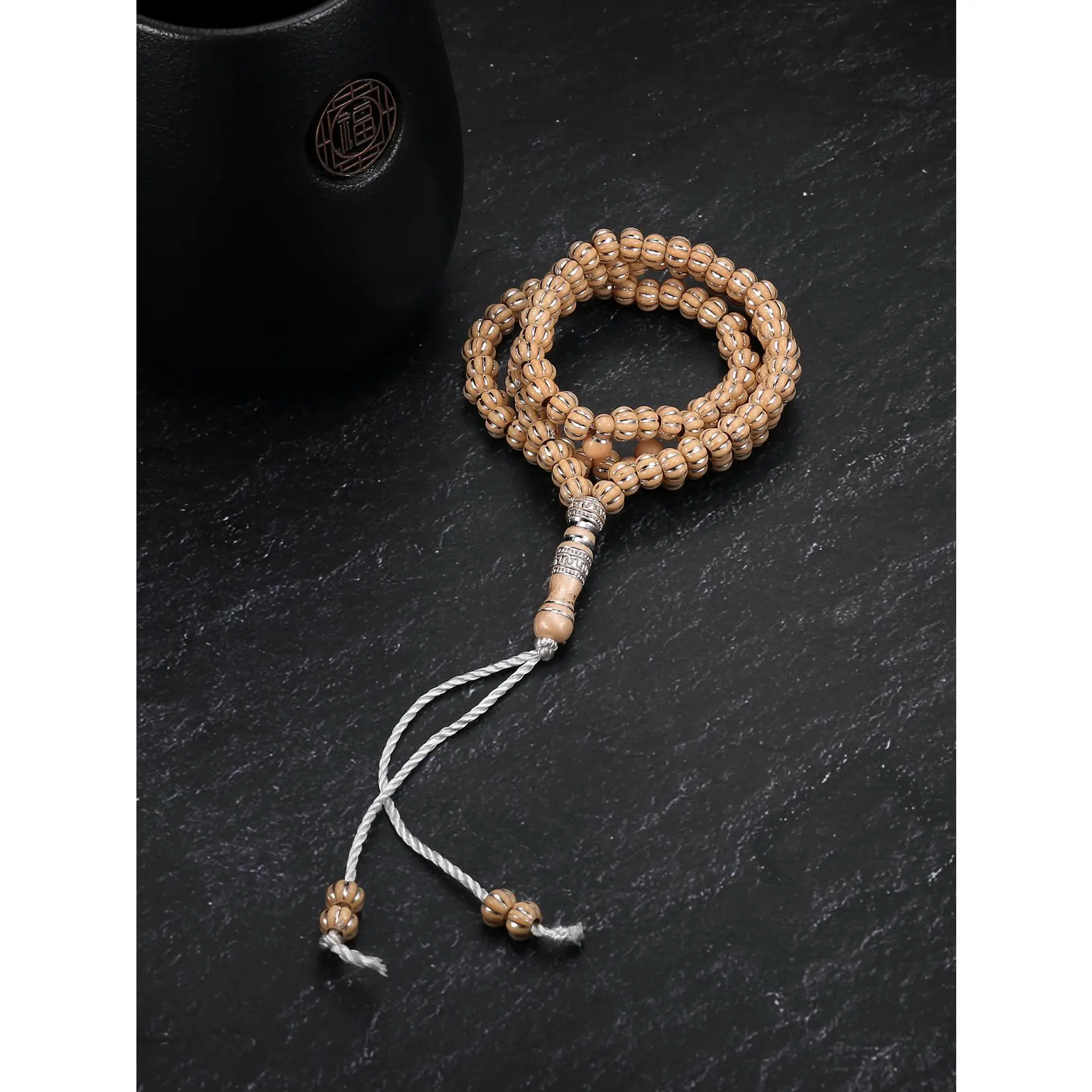 Warm Wooden Pumpkin Pattern Tasbih Bracelet | Zen Minimalist Prayer Beads