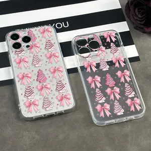 Pink Christmas Tree Bow Pattern Phone Case UV Printing Mobile Phone Protective Case 360 Degree Full Protection Suitable for iPhone 17 Pro Max /16/15/14/13/12/11Smart Phone Case New Personality Creative