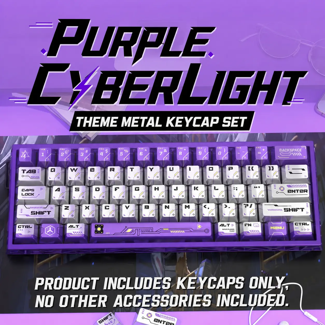 Purple Cyber Light PBT Keycap Set - Pearlescent Metallic Finish, 5-Sided Dye-Sublimation, Compatible with Most Mechanical Keyboards, Esports Gaming Desktop Modification Computer Peripheral Accessory gaming keyboard