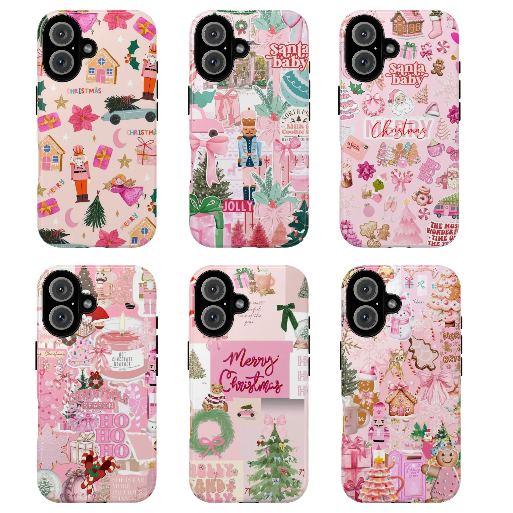 Pink Christmas Aesthetic Nutcracker Collage Phone Case Collection for iPhone 17, 16, 15, 14, 13, 12, 11, SE, X XR XS Max 15 Pro Max Samsung Galaxy S20 S21 S22 S24
