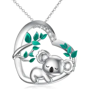 Heart Shape Necklace 925 Sterling Silver Koala Pendant Necklace Animal Love Jewelry Gift for Women