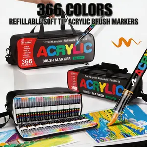 288/366 Color Acrylic Marker Set, Detachable Hard Case, Soft Brush Tip, Smooth Ink Flow, Professional Art Supplies, Multi-Material Compatible, Drawing Markers