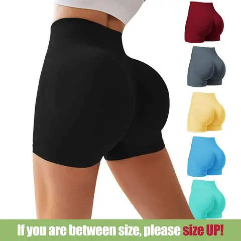 Women's Cotton High Waist Tummy Control Side-Ribbed Butt-Lifter Seamless Gym Shorts - 6/2-Piece Knit Fitted Quick Dry Chic Above-Knee Weightless Summer Yoga Apparel (Mother's Day Gift)