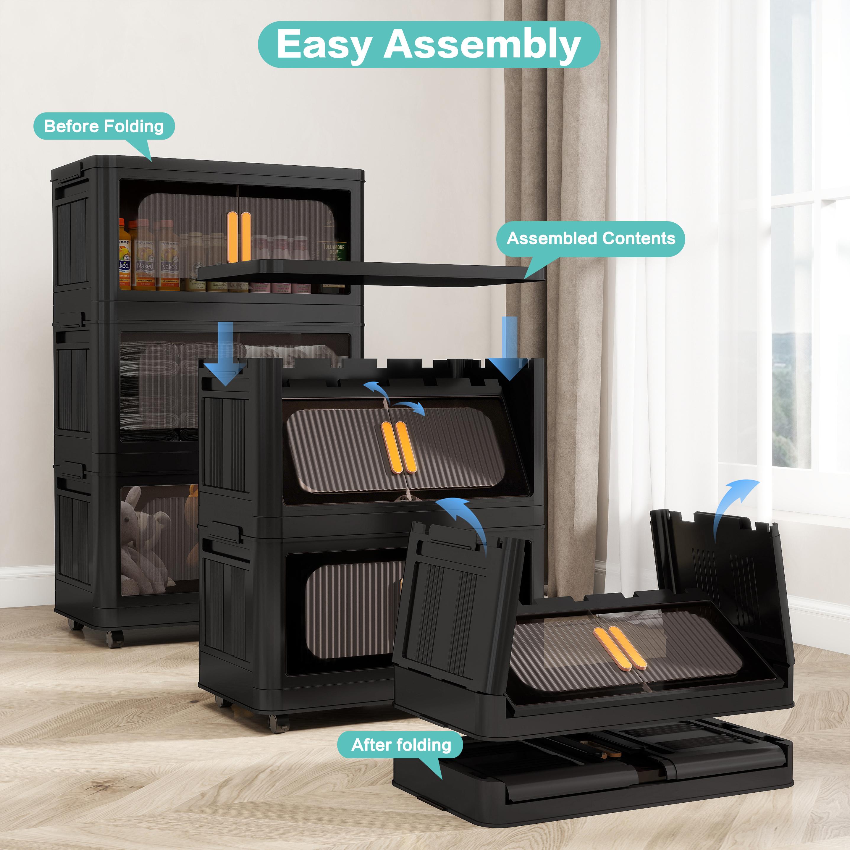 Stackable, foldable storage cabinet with wheels—ideal for home or cosmetics organization, this wheeled storage cabinet can move wherever you need it, whether in the kitchen, bedroom, or office., Modular Storage System, Rolling Storage Dresser