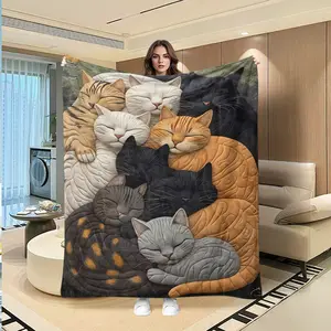 Creative Cat Print Flannel Blanket, Thanksgiving Valentine Christmas Gift, Holiday Throw Rug Wall Shawl Sofa Bed Cover, Outdoor Travel Multi-Purpose