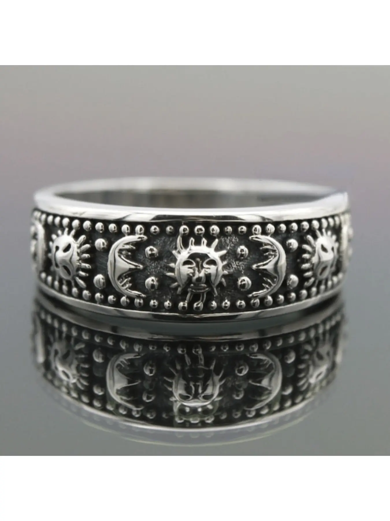 Fashionable and personalized carving Bohemian style sun moon women's ring suitable for daily gatherings, parties, women's jewelry gifts