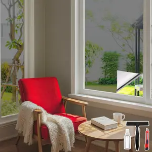 Window Privacy Film See Out Not in, One Way Privacy Window Film, Removable Window Tint for Home, Reflective Static Cling Window Film Heat Blocking, Silver,
