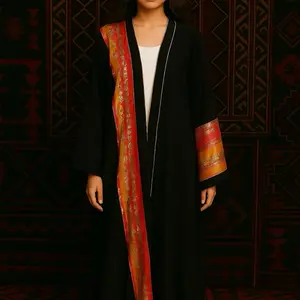 Collectable limited Edition Elegant Eid Linen Abaya with Metallic Brocade Sleeves – One Size