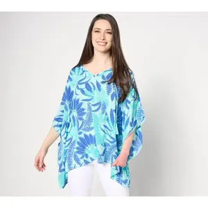 Denim & Co. Beach Georgette Split Neck Poncho