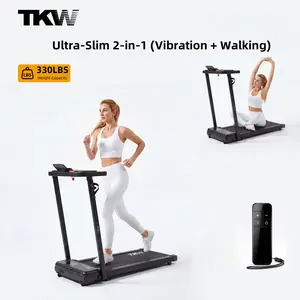 2-in-1 Foldable Treadmill with Vibration Function & Armrests, Portable Quiet Walking Pad for Home & Office, LED Display for Walking & Jogging