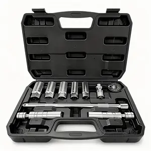 10PCS 3/8" Drive Spark Plug Socket Set with Ratchet Handle, Universal Joint, Extension Bar & Spark Plug Gapper, Fits 9/16", 5/8", 3/4", 13/16", 14mm, 18mm, CR-V Steel with Rubber Holder Ring