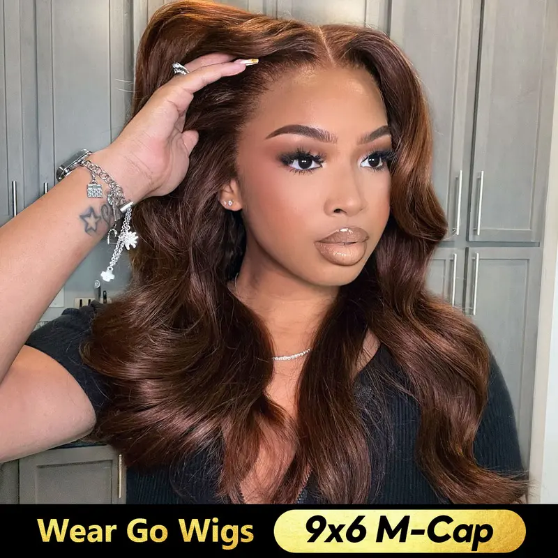 OQ HAIR #4 Chocolate Brown Face-Framing Layered Cut M Cap 9x6 Lace Frontal Wigs With Drawstring Body Wave Wear Go Glueless Wig Human Hair Plucked With Natural Hairline #TikTokShopFallDealsForYou