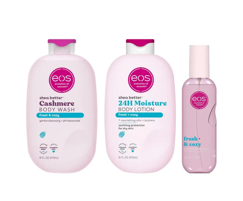 eos Essentials Bundle - Body Wash, Body Mist, Body Lotion - Fresh & Cozy