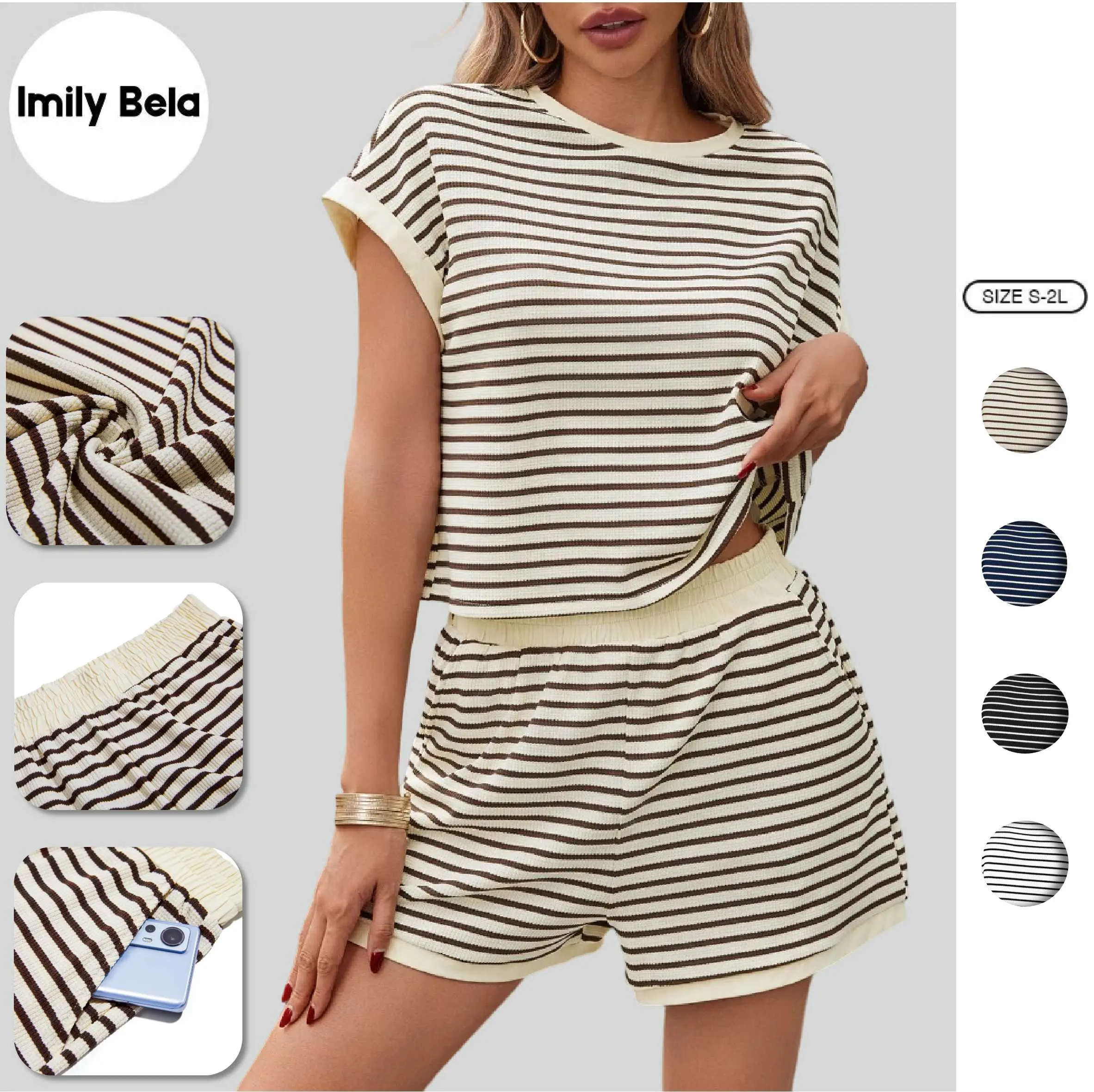 Imily Bela Women's Summer 2-Piece Loose Crew Neck Loungewear Set with Side-Pocket Biker Shorts, Soft & Comfortable Minimalist Casual Home Wear