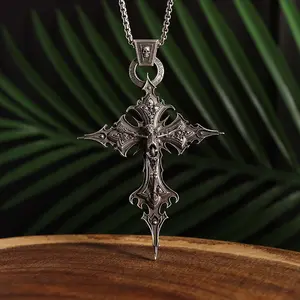 [Cross Pendant Necklace] New Gothic Skull Cross Necklace Niche Personality Hip-hop Retro Punk Style Jewelry
