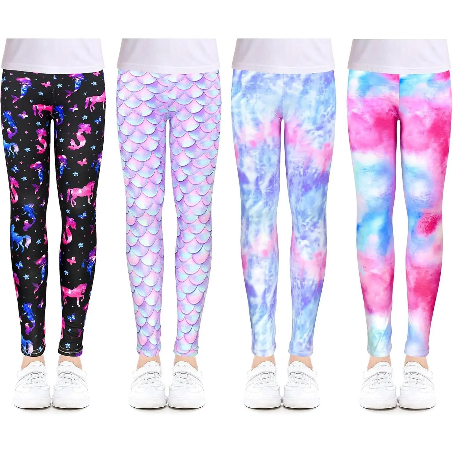 KF5-GCS13   4 Pack Leggings for Girls - Soft & Comfortable Ankle Length Printed Leggings for Kids (3T to 12 Years)