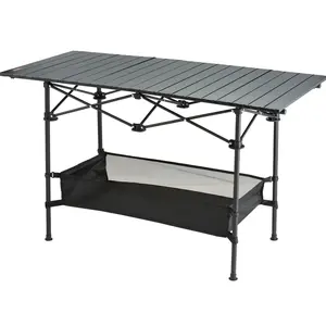 Roll-Up Camping Table, Lightweight Aluminum Alloy Construction with 220 lb Capacity, Abrasive Resistant Top & Storage Net for Picnicking & BBQs