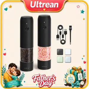 Ultrean Electric Salt & Pepper Grinder Sets - Rechargeable, Automatic with Adjustable Coarseness (6 Settings) , One-Hand Operated, For Kitchen, Gift