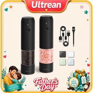Ultrean Electric Salt & Pepper Grinder Sets - Rechargeable, Automatic with Adjustable Coarseness (6 Settings) , One-Hand Operated, For Kitchen, Gift