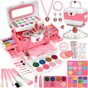 TikTokShopSpringGlowUp 56-PCS Kids Real Makeup Kit for Girls, toybundles, Washable Makeup Set, Kids Makeup, Kids Jewelry Toys for Girls, Dress-Up Jewelry Set, Princess Jewelry christmas Birthday Gifts for Girls Ages 3 4 5 6 7 8 9 10 11 12, Kids toys