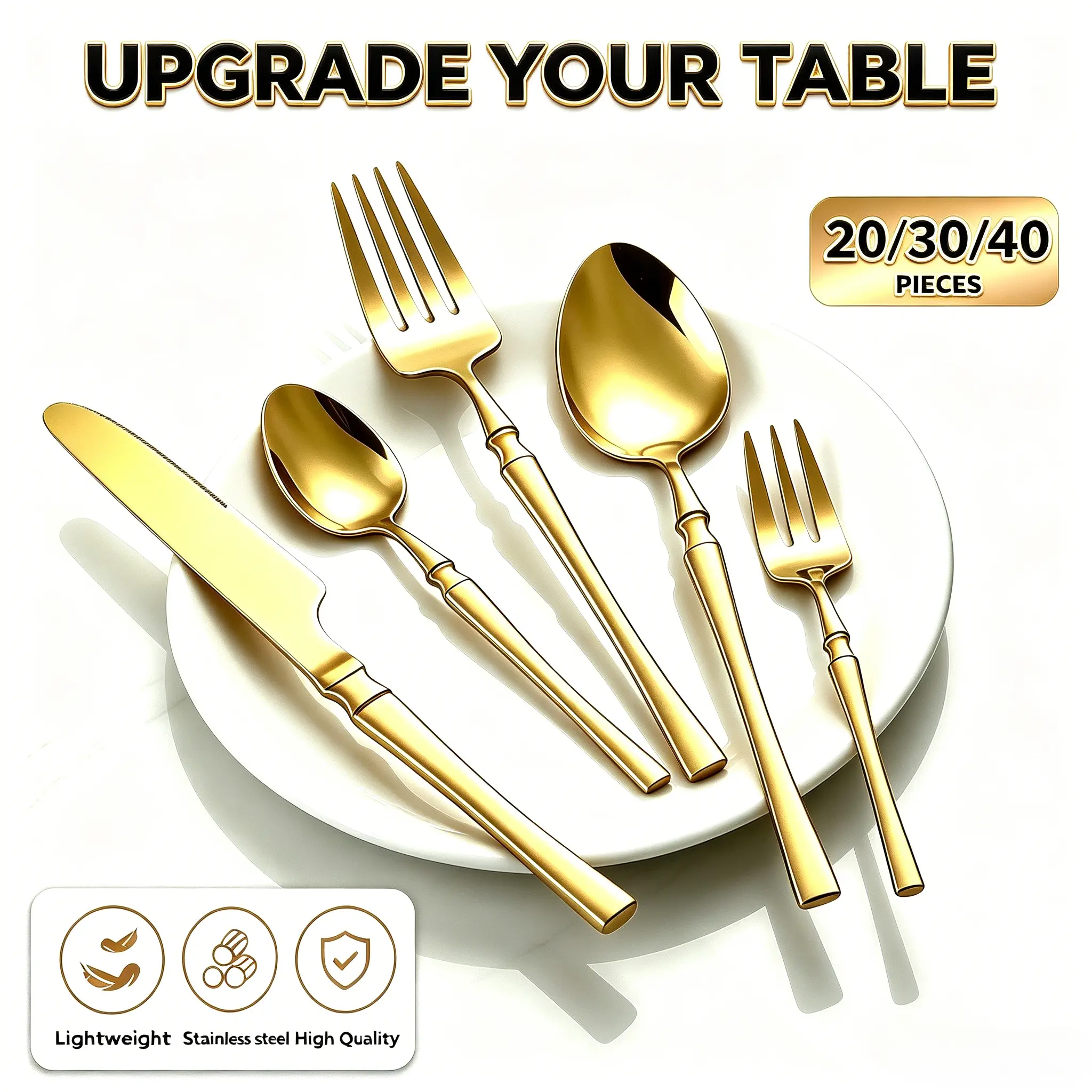 Upgrade Your Table with Our Gold or Silver Flatware Set - 20/30/40 Pieces, Premium Stainless Steel Cutlery