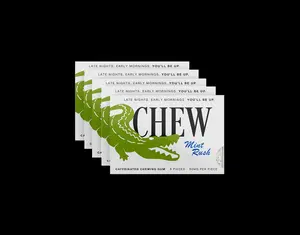 Chew Mint Rush Caffeinated Chewing Gum 5 Pack 60mg Caffeine per Piece with B12 & B6 Fresh Mint Flavor Zero Bitterness