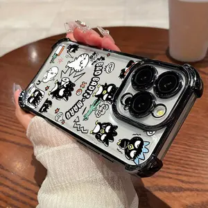 Sanrio BADBADTZ-MARU Trendy Fun Pattern Phone Case Suitable for iPhone 16 16e 15 14 13 12 Mini 11 Pro Max X XR XSMAX 8 7 e Plus Black Frame Anti-Drop Transparent Back Cover Luxury Creative Premium Protection Case