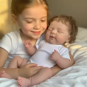 Winnrok Reborn Baby Girl Dolls, Closed-eye Dolls, Realistic Newborn Baby Doll with White Skin & Straight Hair, Soft Vinyl Silicone Full Body, 22" Lifelike Baby Doll Gift Set for 3+ Year Old Kids