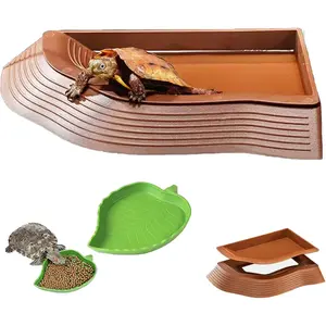3PCS Tortoise Water Bowls with Ramp Leaf Tortoise Food Dish Reptile Food Water Bowls Reptile Bathing Pool Aquarium Ornament for Gecko, Snake, Turtle, Bearded Dragon, Lizard Small Tortoise Water Bowl Set with Ramp