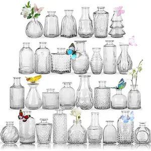 Glass Bud Vases in Bulk Set of 30 Pcs,Small Glass Vases for Flowers as Wedding Centerpieces for Tables,Clear Flower Vases Suitble for Wedding Decorations,Christmas Home Decor (Clear, 30