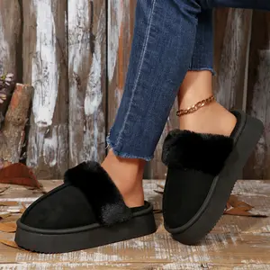 Women’s Comfortable Slippers Plush Platform Mules for Women Warm Fleece Lined Slippers Indoor Outdoor