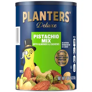 PLANTERS Pistachio Nuts Lovers Nut Mix with Pistachios no shell, Almonds & Cashews, Party Snacks, Plant-Based Protein, After School Snack, Bulk Nuts, Kosher 1lb 2.5oz