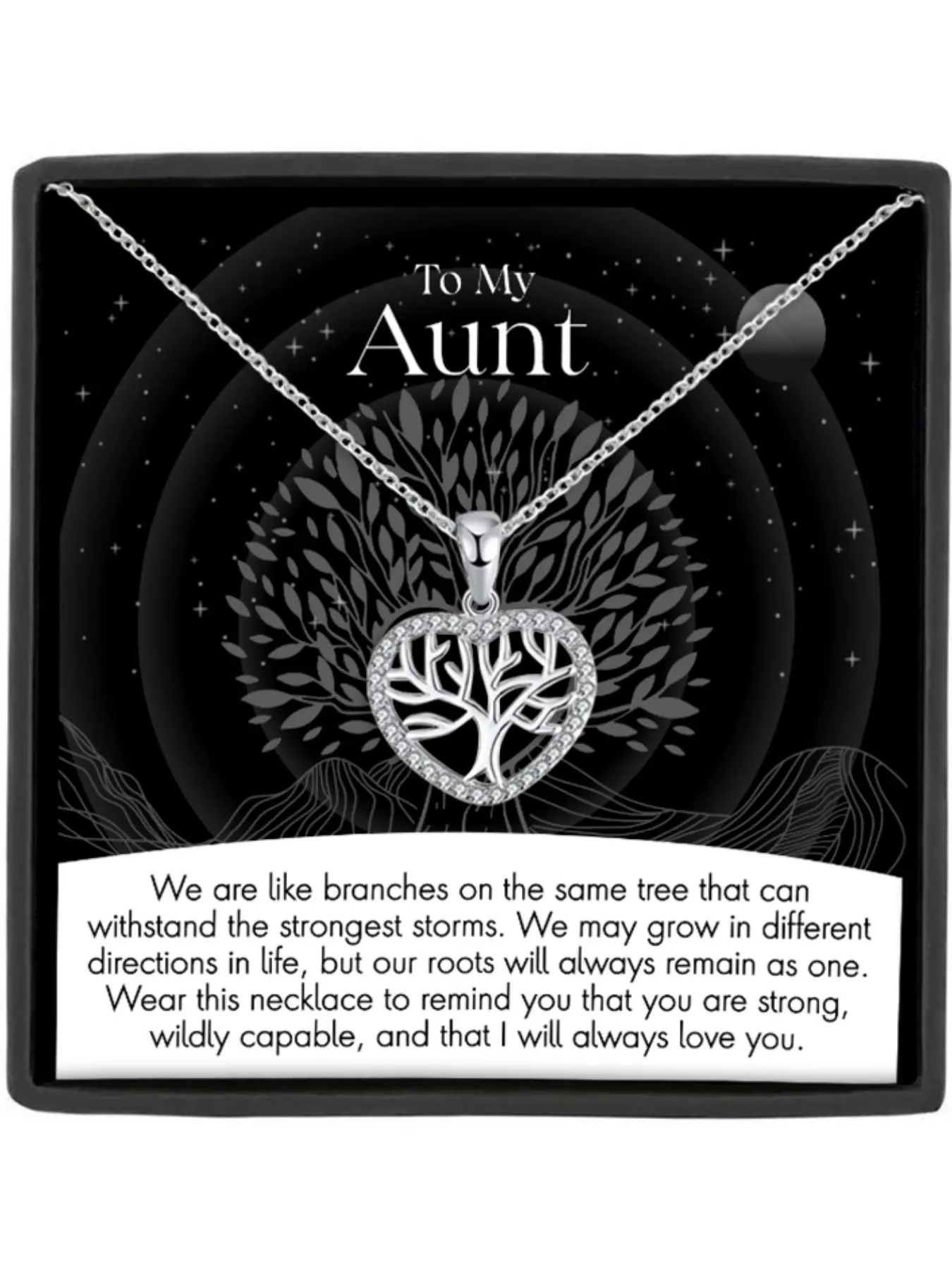 To My Aunt Tree of Life Name Engraved Pendant Necklace with Card and Gift Box, Exquisite Boho Style Jewelry Gift, Aunt Birthday Christmas Jewelry Gifts, Family Tree