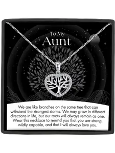 To My Aunt Tree of Life Name Engraved Pendant Necklace with Card and Gift Box, Aunt Birthday Christmas Jewelry Gifts, Family Tree