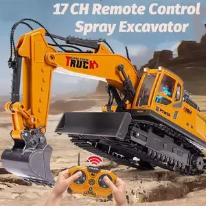 1:18 RC Excavator Dumper Car Remote Control Dump Truck, 17 CH 2.4G RC Engineering Vehicle Crawler Truck Bulldozer Children's Wireless Crawler Multifunctional Truck Toys for Boys Gifts with Lights and Sound