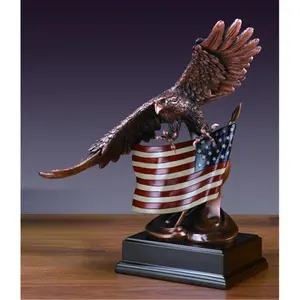 Marian Imports F Eagle With Flag Bronze Plated Resin Sculpture - 14 x 11 x 16 in.
