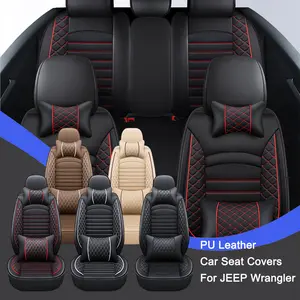 PU Leather Car Seat Covers Full Set , Waterproof Seat Covers With Headrest Pillows for Cars, Auto Seat Protectors for JEEP Wrangler